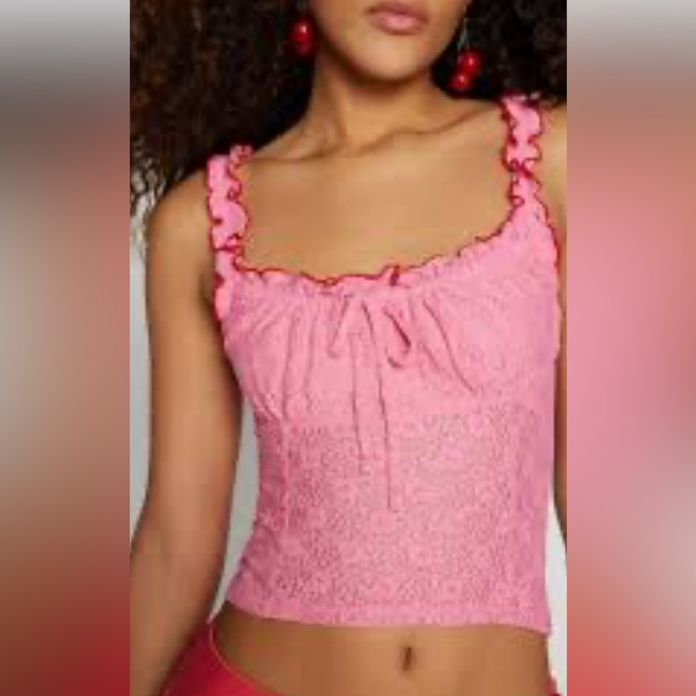 Urban Outfitters Pink lace floral tank top, size S